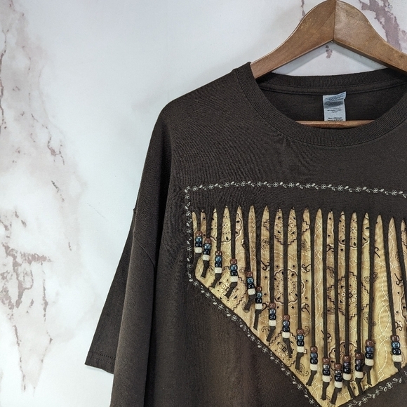 Vintage T Shirt Women 2X 90s Western Cowgirl Patchwork Fringe Beaded Bandana - Picture 2 of 9